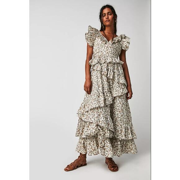 En Saison Dresses & Skirts - En Saison Gianna Floral Print Cotton Ruffle Maxi Dress Small Medium Cottagecore